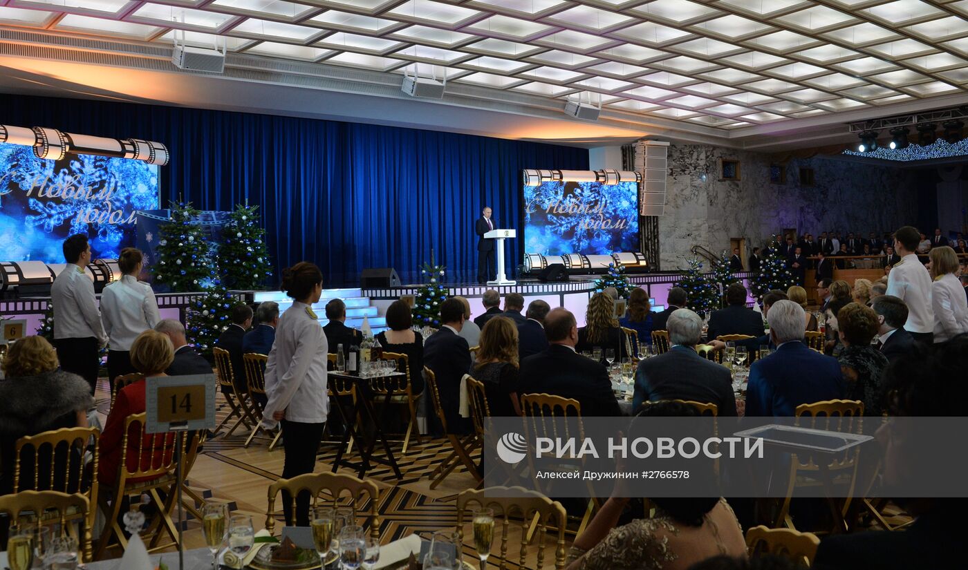 Президент РФ В. Путин на новогоднем приеме в Кремле