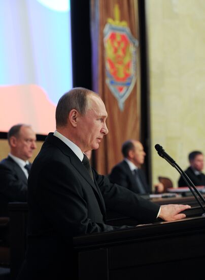 Президент РФ В. Путин принял участие в коллегии ФСБ
