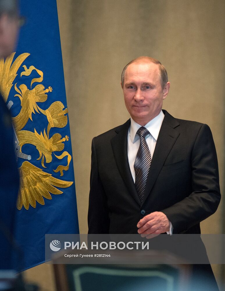Президент РФ В. Путин принял участие в расширенном заседании коллегии Генеральной прокуратуры РФ