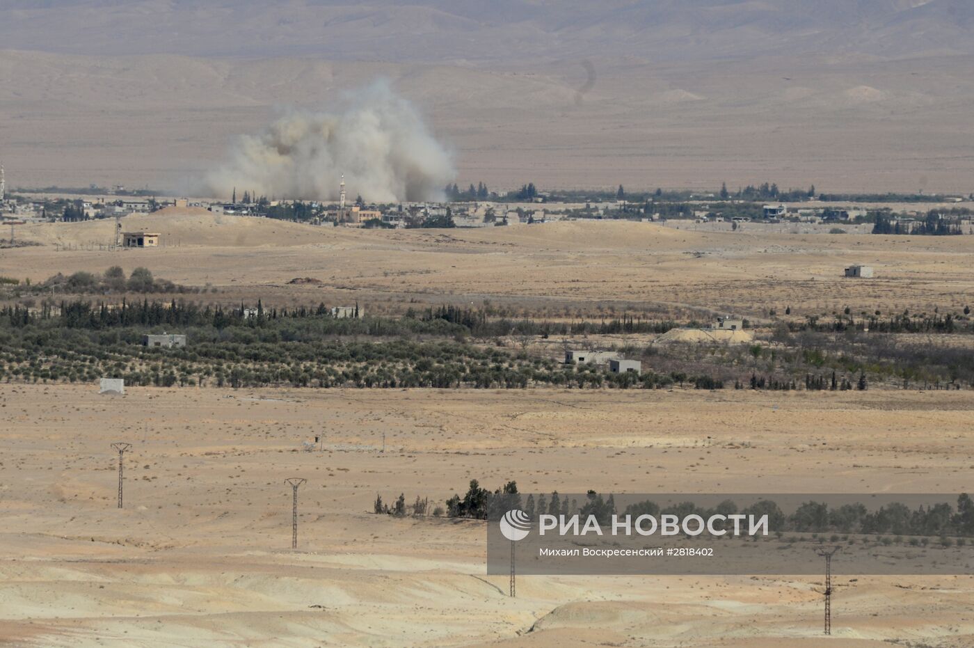 Бойцы сирийской армии и ополчения на подступах к городу Эль-Карьятейн в Сирии