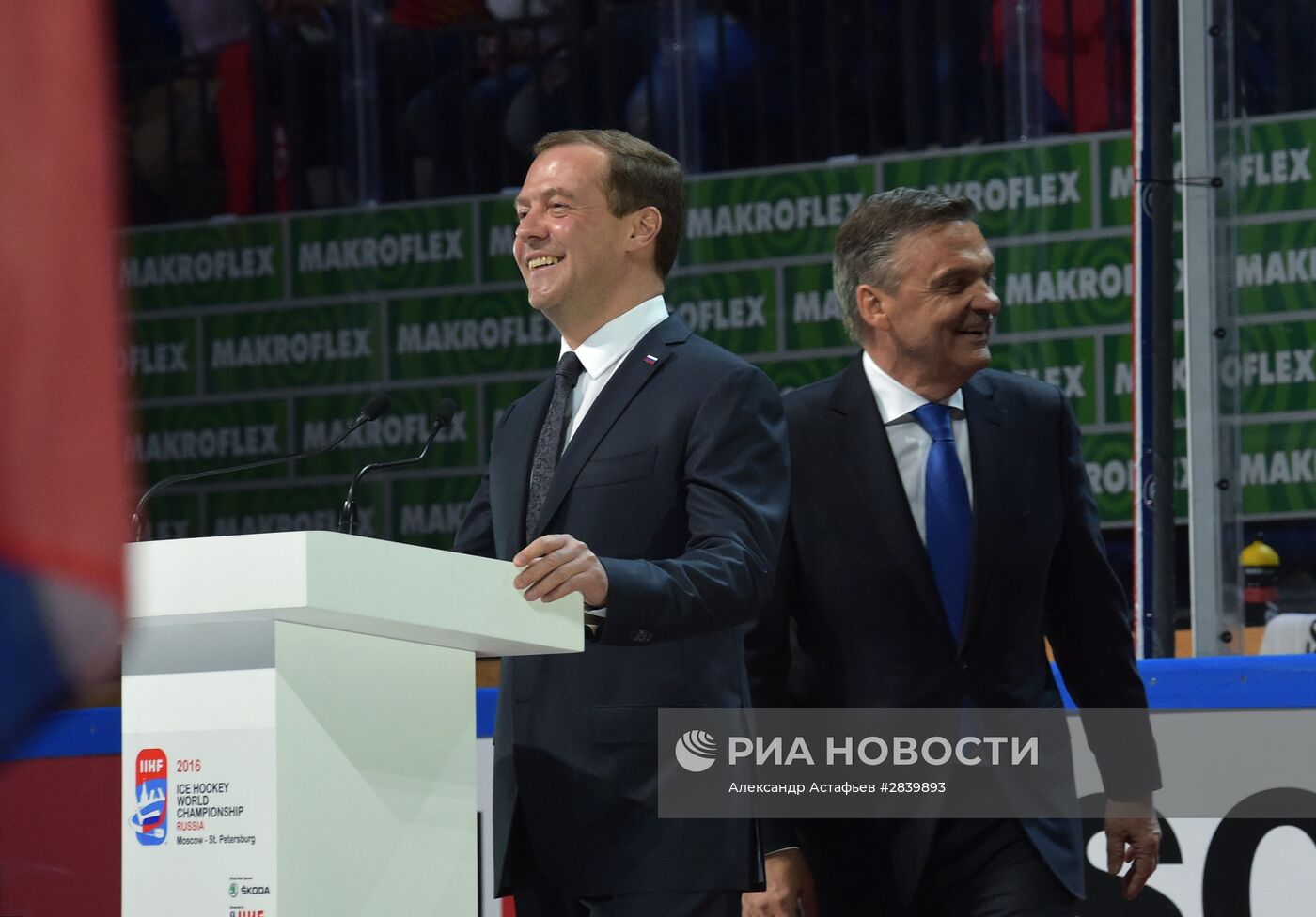 Премьер-министр РФ Д. Медведев принял участие в открытии ЧМ по хоккею 2016