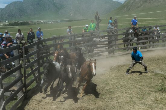 Спортивные соревнования национального праздника Эл Ойын в Республике Алтай