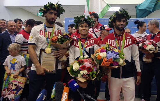 Прилет сборной России по дзюдо из Рио-де-Жанейро