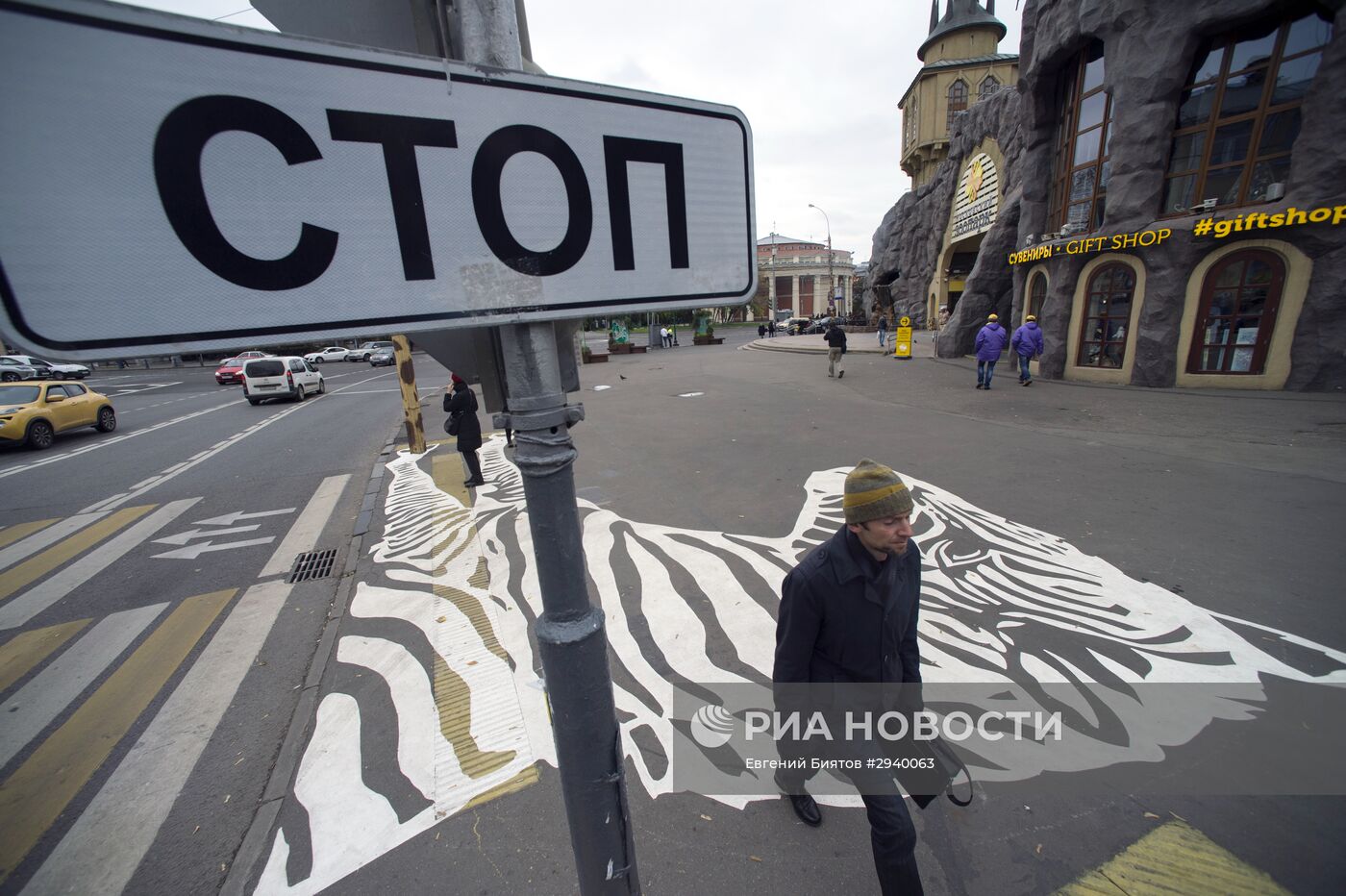 Пешеходный переход с рисунком зебры появился рядом с Московским зоопарком
