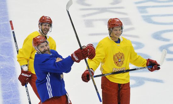 Тренировка сборной России по хоккею перед полуфинальным матчем со сборной Канады