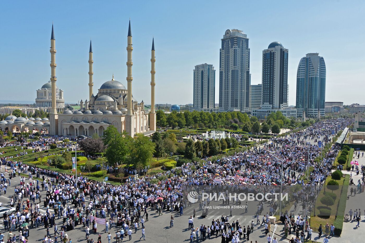 Митинг в Грозном в поддержку мусульман народа рохинджа