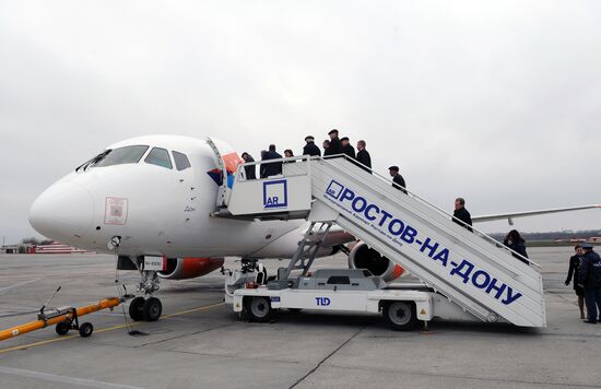 Первый рейс в новом аэропорту "Платов" в Ростове-на-Дону