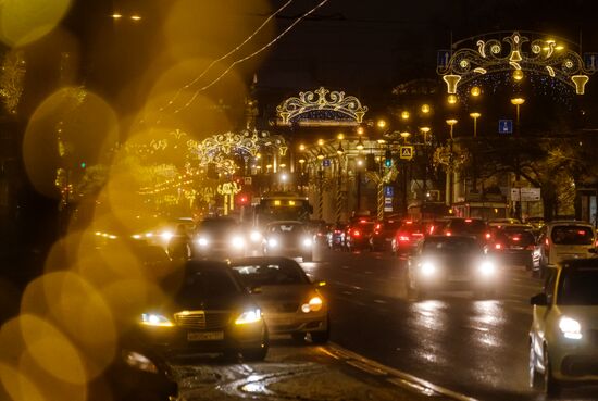 Новогоднее украшение Невского проспекта в Санкт-Петербурге