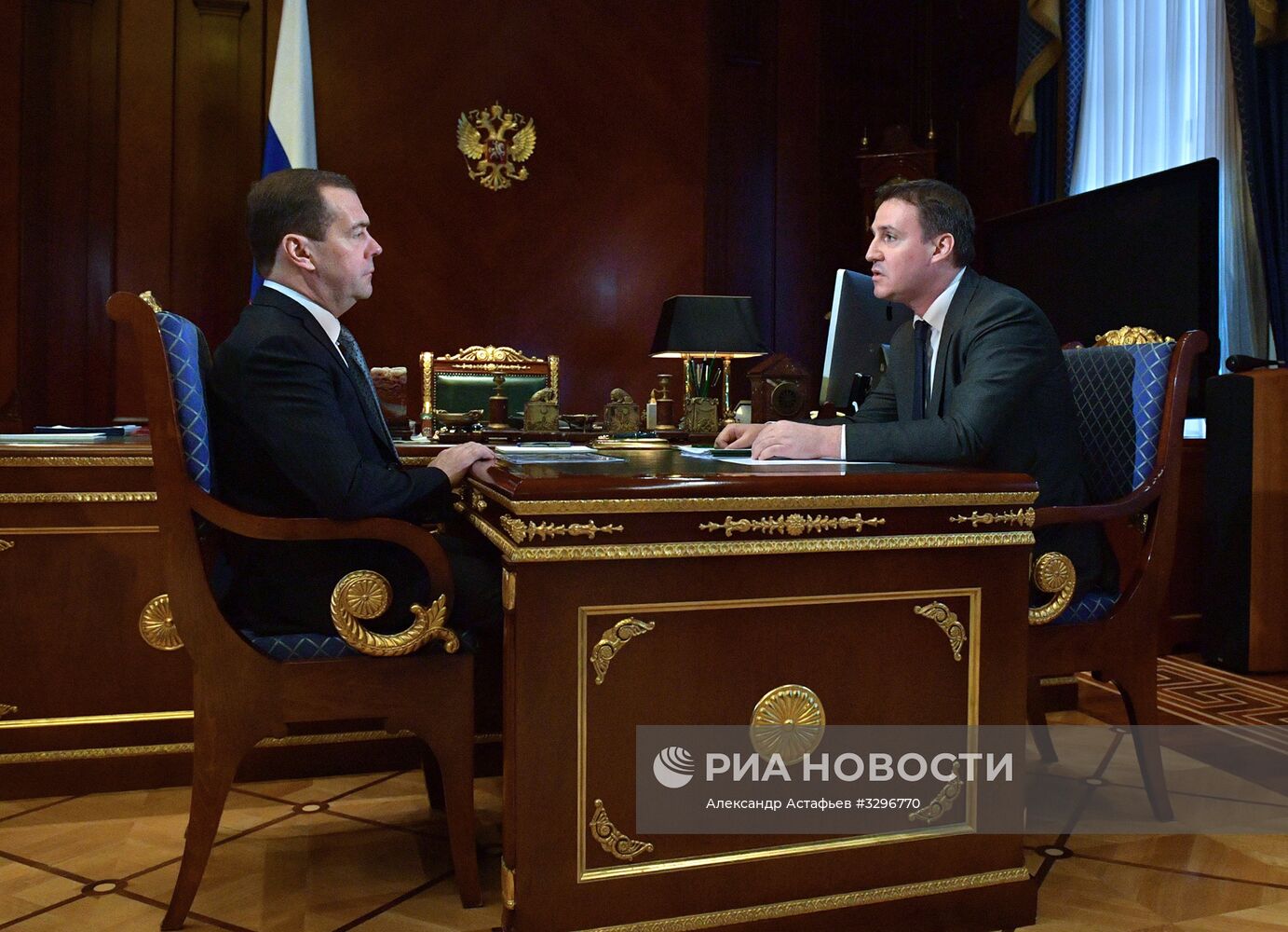 Премьер-министр РФ Д. Медведев встретился с главой "Россельхозбанка" Д. Патрушевым