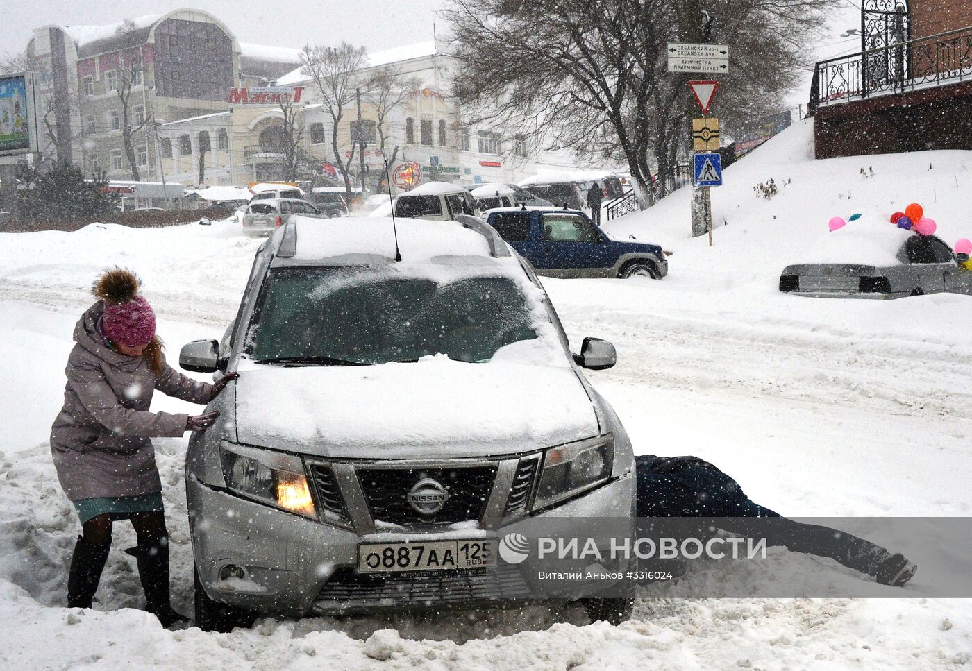 Снегопад во Владивостоке