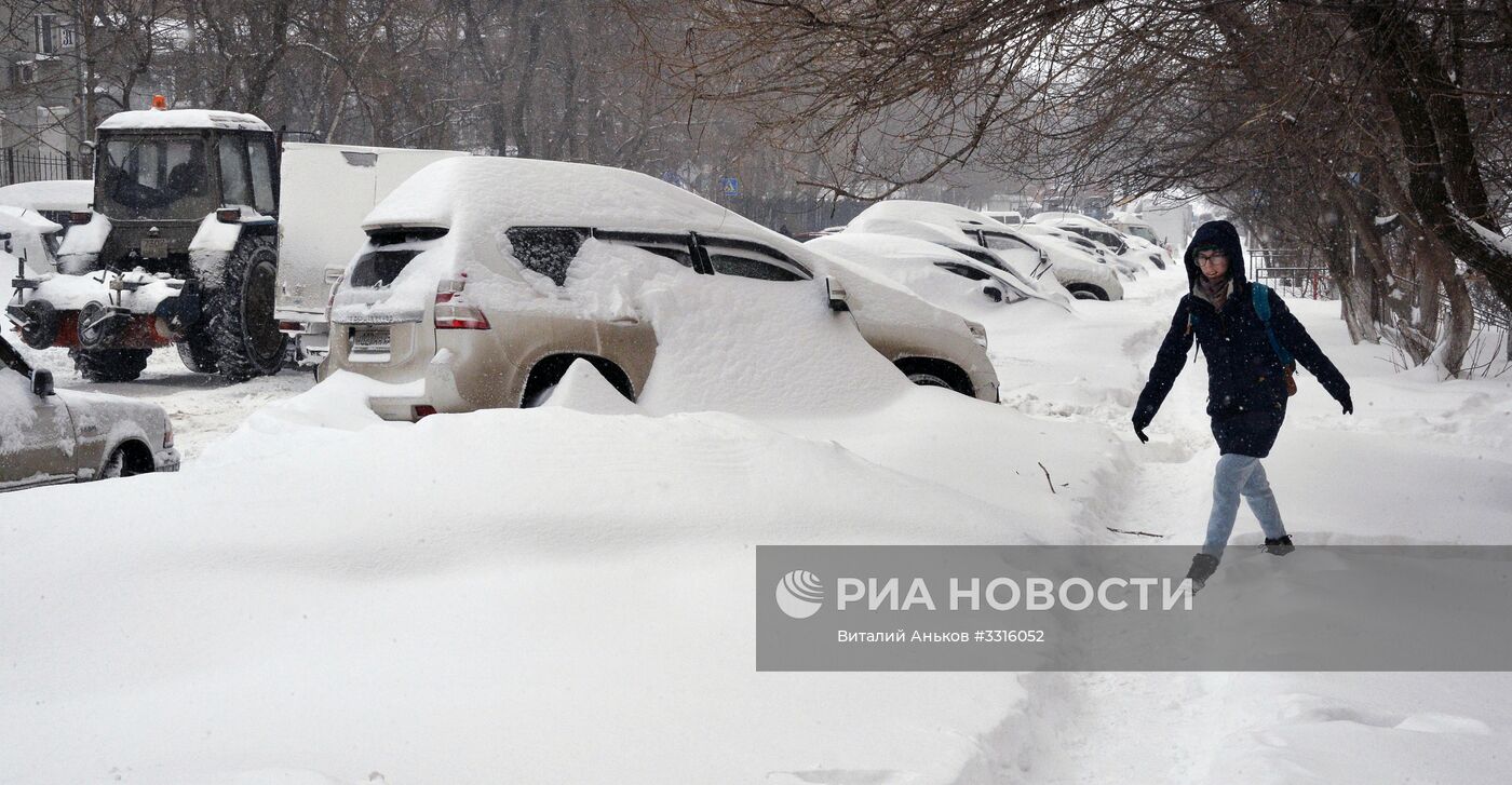 Снегопад во Владивостоке