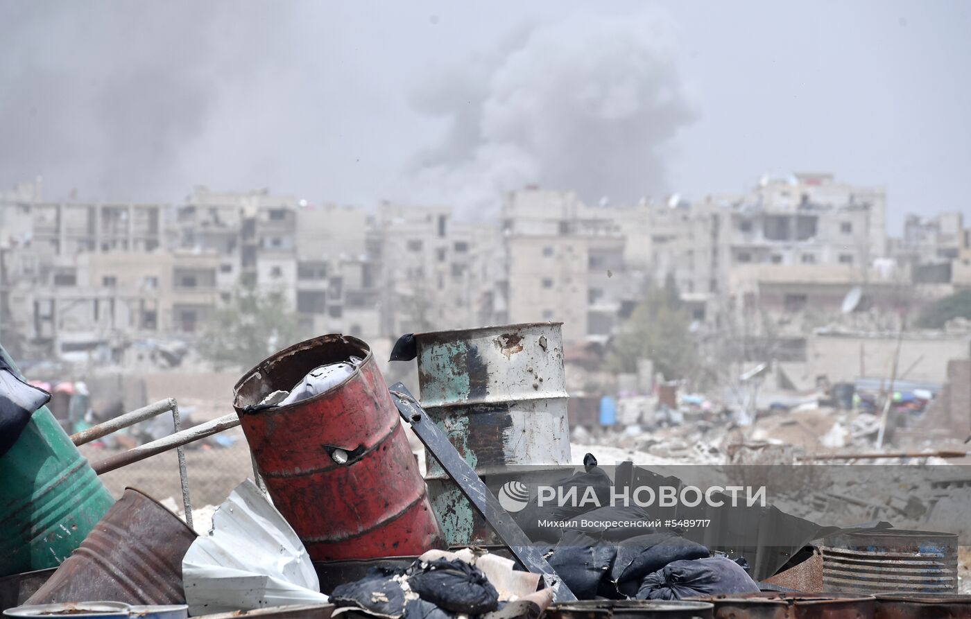Ситуация в районе лагеря беженцев Ярмук в южном пригороде Дамаска
