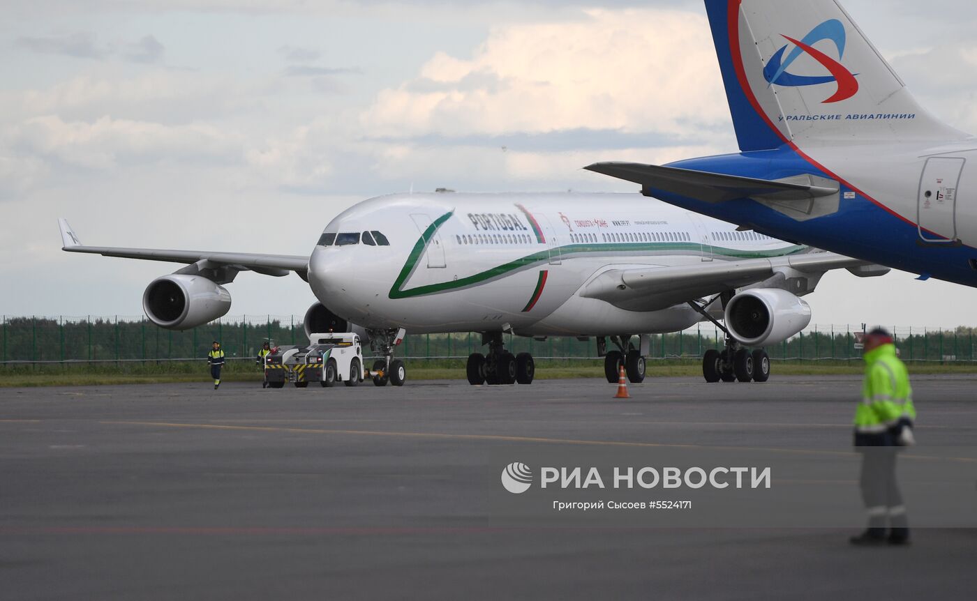 Самолет Airbus A340 с игроками сборной Португалии на борту на летном поле аэропорта "Жуковский" в Московской области. Место: Россия, Московская область. Автор: Григорий Сысоев/РИА Новости. Футбол. ЧМ-2018. Прилет сборной Португалии