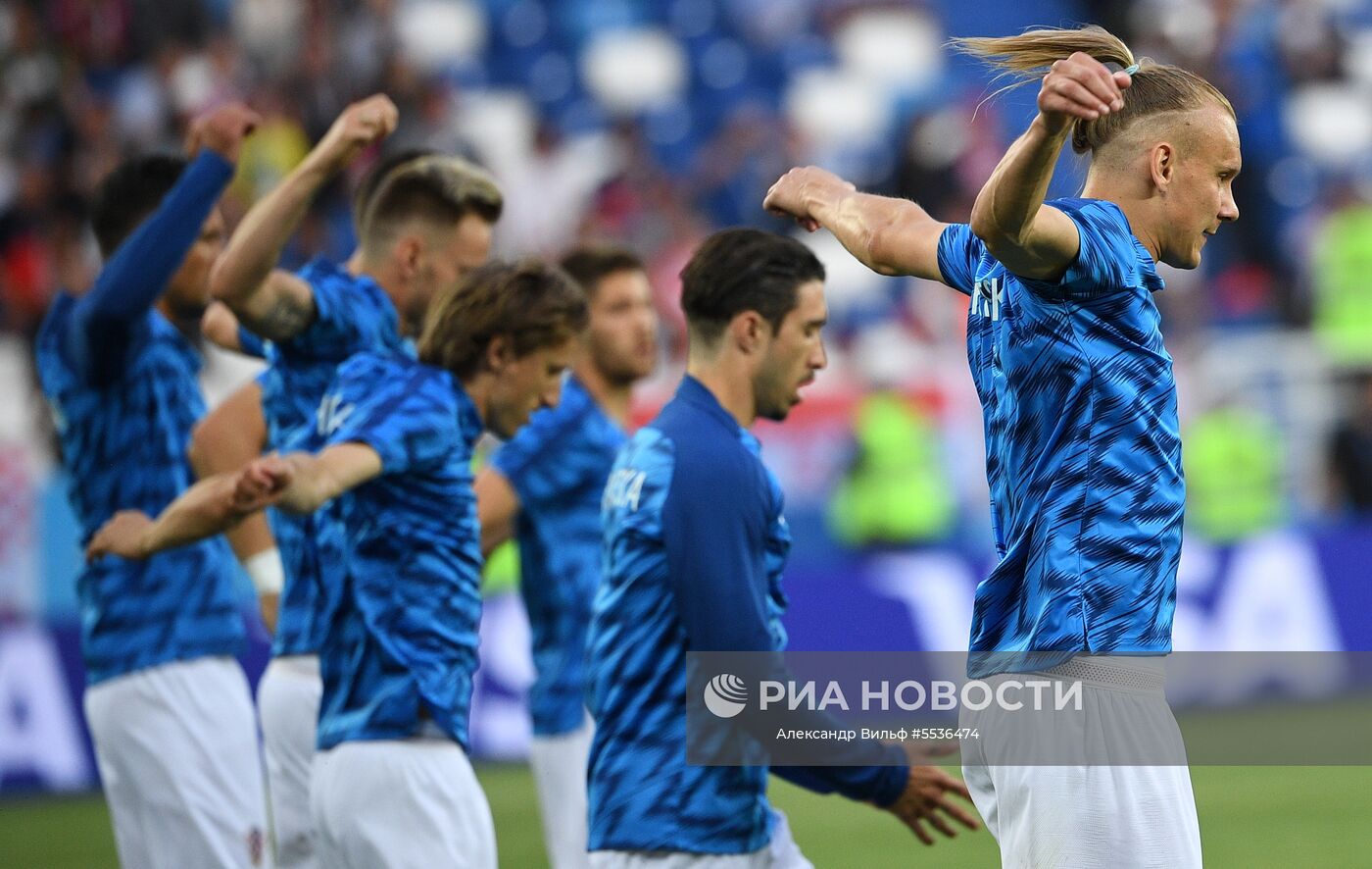 Игроки сборной Хорватии на разминке перед матчем группового этапа чемпионата мира по футболу между сборными Хорватии и Нигерии. Место: Россия, Калининград. Автор: Александр Вильф/РИА Новости. Футбол. ЧМ-2018. Матч Хорватия - Нигерия