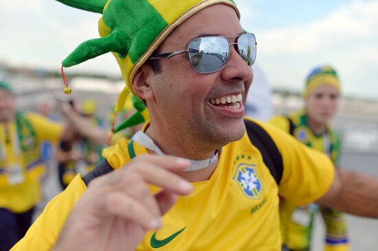 Болельщики перед матчем ЧМ-2018 по футболу между сборными Бразилии и Швейцарии