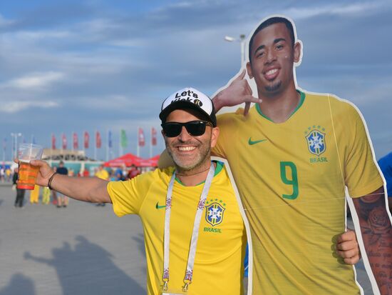 Болельщики перед матчем ЧМ-2018 по футболу между сборными Бразилии и Швейцарии