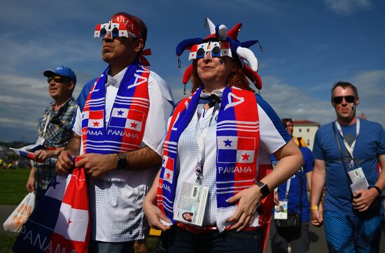 Болельщики перед матчем ЧМ-2018 по футболу между сборными Бельгии и Панамы