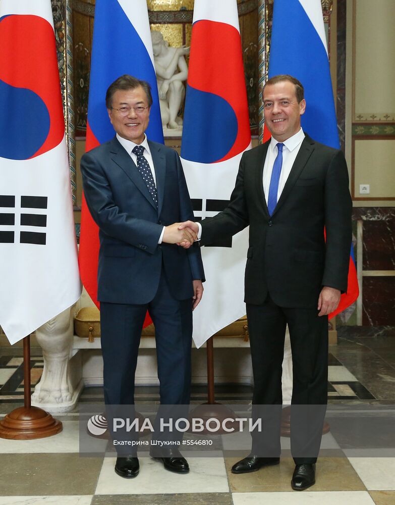 Премьер-министр РФ Д. Медведев встретился с президентом Южной Кореи Мун Чжэ Ином 