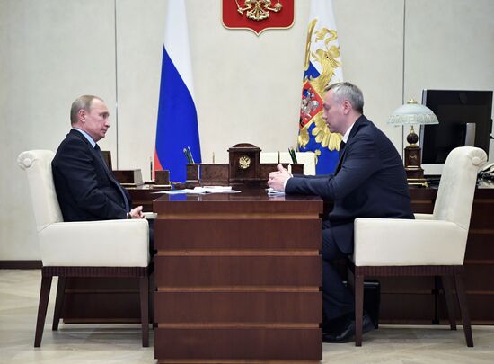 Президент РФ В. Путин встретился с врио губернатора Новосибирской области А. Травниковым