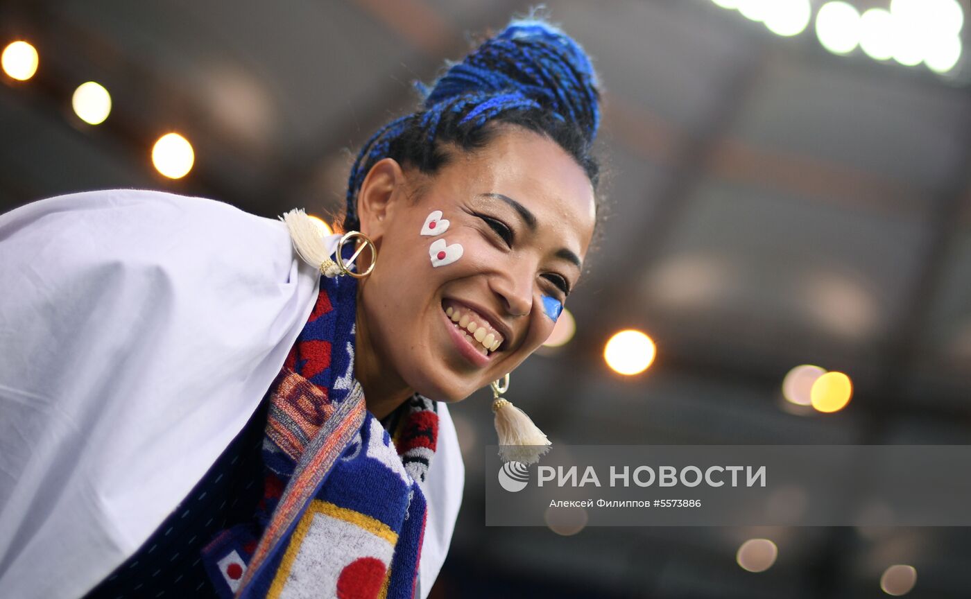 Болельщица сборной Японии перед матчем 1/8 финала чемпионата мира по футболу между сборными Бельгии и Японии. Место: Россия, Ростов-на-Дону. Автор: Алексей Филиппов/РИА Новости. Болельщики перед матчем ЧМ-2018 по футболу между сборными Бельгии и Японии