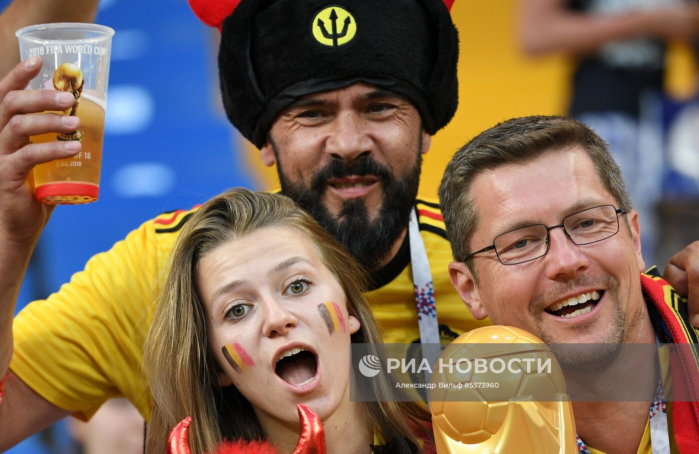Болельщики сборной Бельгии перед матчем 1/8 финала чемпионата мира по футболу между сборными Бельгии и Японии. Место: Россия, Ростов-на-Дону. Автор: Александр Вильф/РИА Новости. Болельщики перед матчем ЧМ-2018 по футболу между сборными Бельгии и Японии
