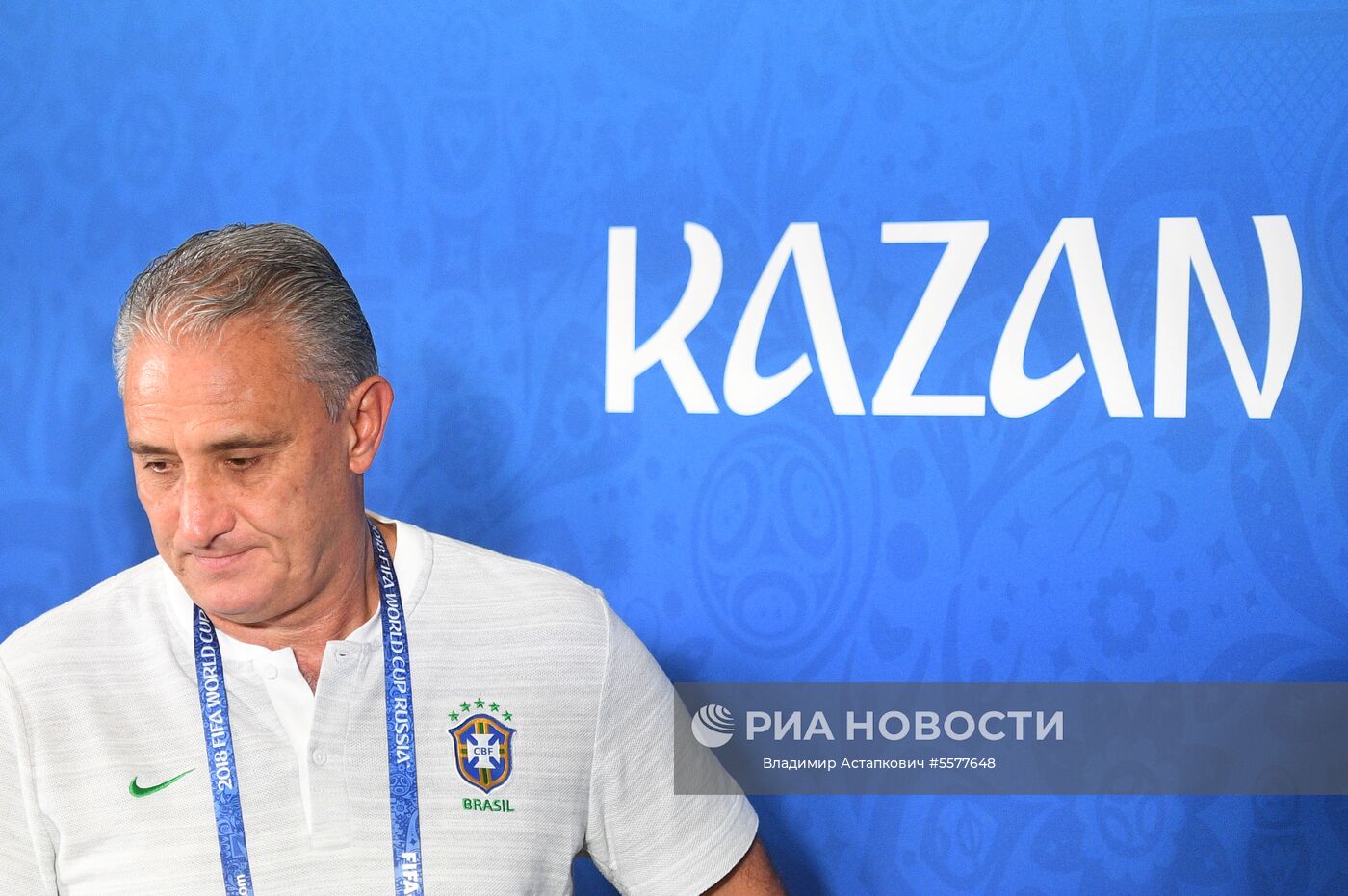 Главный тренер сборной Бразилии Тите на пресс-конференции перед матчем 1/4 финала чемпионата мира по футболу против сборной Бельгии. Место: Россия, Республика Татарстан, Казань. Автор: Владимир Астапкович/РИА Новости. Футбол. ЧМ-2018. Тренировка сборной Бразилии