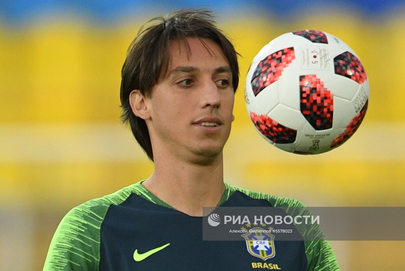 Педро Жеромел (Бразилия) на тренировке перед матчем 1/4 финала чемпионата мира по футболу против сборной Бельгии. Место: Россия, Республика Татарстан, Казань. Автор: Алексей Филиппов/РИА Новости. Футбол. ЧМ-2018. Тренировка сборной Бразилии