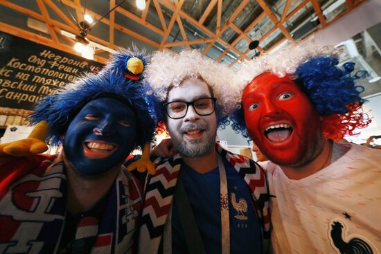 Болельщики перед матчем ЧМ-2018 по футболу между сборными Уругвая и Франции 