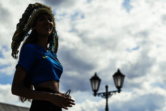 Болельщики перед матчем ЧМ-2018 по футболу между сборными Бразилии и Бельгии 