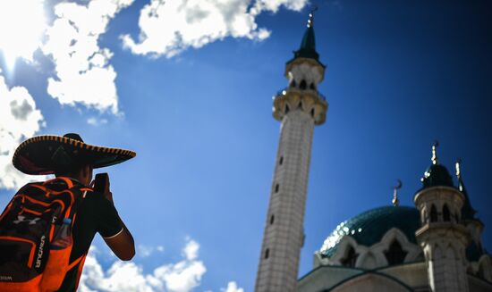 Болельщики перед матчем ЧМ-2018 по футболу между сборными Бразилии и Бельгии 