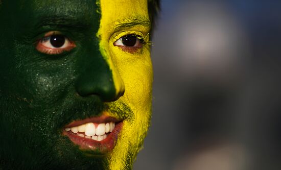 Болельщики перед матчем ЧМ-2018 по футболу между сборными Бразилии и Бельгии 