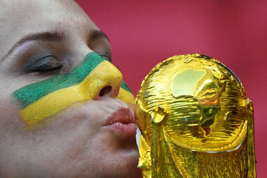 Болельщики перед матчем ЧМ-2018 по футболу между сборными Бразилии и Бельгии 