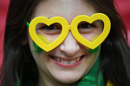 Болельщики перед матчем ЧМ-2018 по футболу между сборными Бразилии и Бельгии 