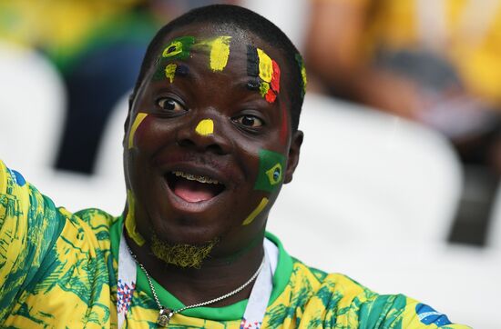 Болельщики перед матчем ЧМ-2018 по футболу между сборными Бразилии и Бельгии