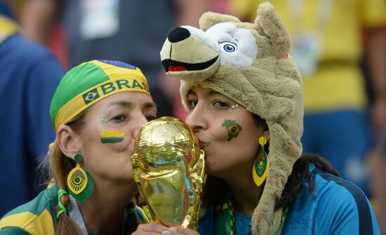 Болельщики перед матчем ЧМ-2018 по футболу между сборными Бразилии и Бельгии