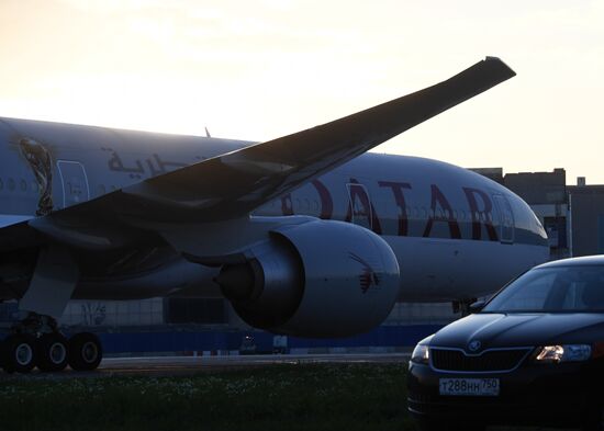Встреча борта компании Qatar Airways в новой ливрее к ЧМ 2018 