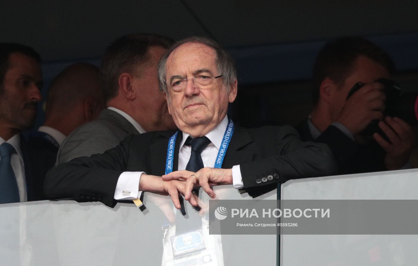 Глава Федерации футболу Франции Ноэль Лё Гре на зрительской трибуне перед финальным матчем чемпионата мира по футболу между сборными Хорватии и Франции. Место: Россия, Москва. Автор: Рамиль Ситдиков/РИА Новости. Почетные гости финала ЧМ-2018 по футболу