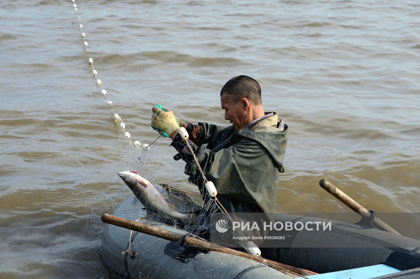 Массовый лов красной рыбы на побережье Берингова моря в Анадыре 