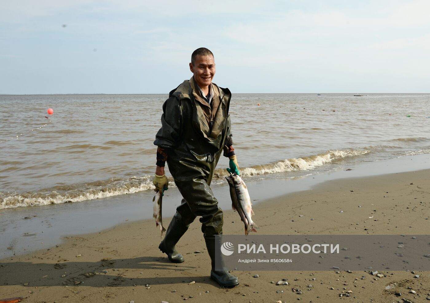 Массовый лов красной рыбы на побережье Берингова моря в Анадыре 