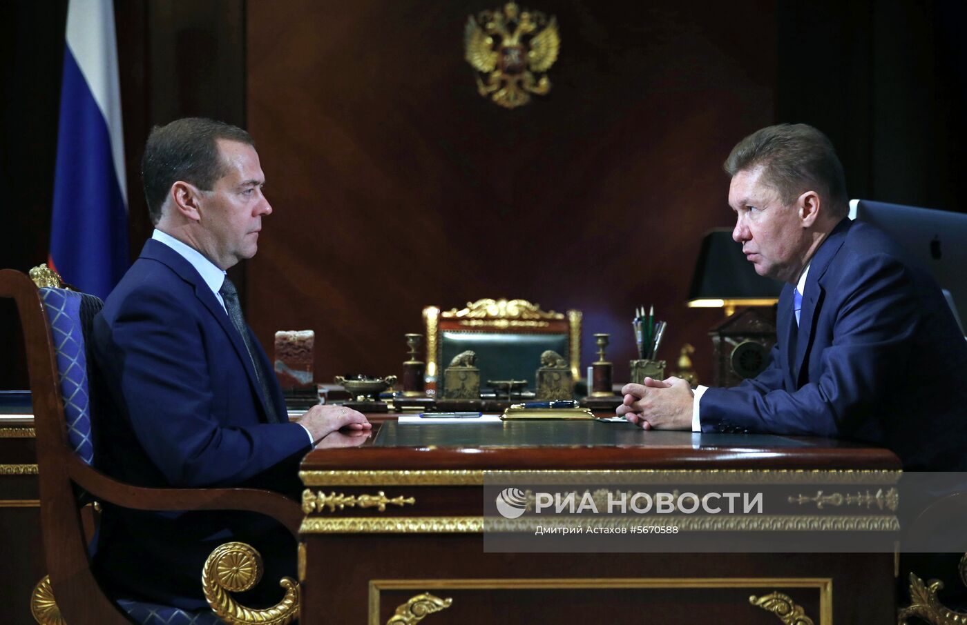 Премьер-министр РФ Д. Медведев встретился с председателем правления ПАО "Газпром" А. Миллером