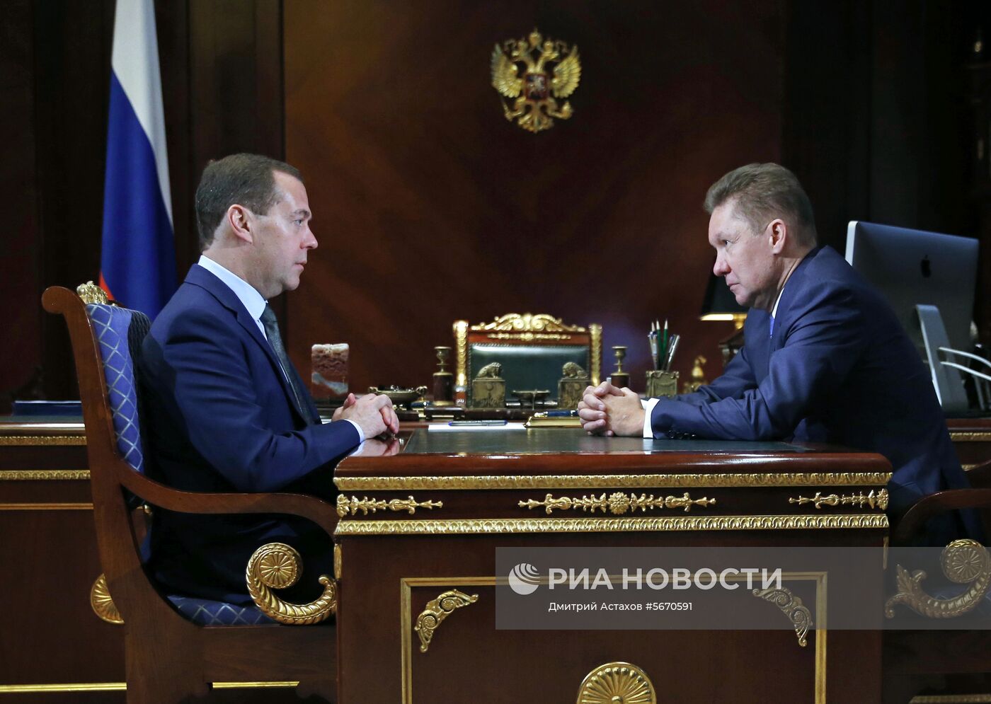 Премьер-министр РФ Д. Медведев встретился с председателем правления ПАО "Газпром" А. Миллером