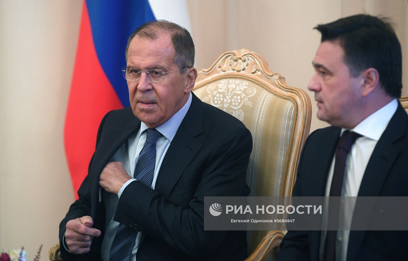 Министр иностранных дел РФ Сергей Лавров (слева) и губернатор Московской области Андрей Воробьев во время презентации в Доме приемов министерства иностранных дел РФ инвестиционного потенциала Московской области. Место: Россия, Москва. Автор: Евгений Одиноков/РИА Новости. Презентация инвестиционного потенциала Московской области в МИД РФ