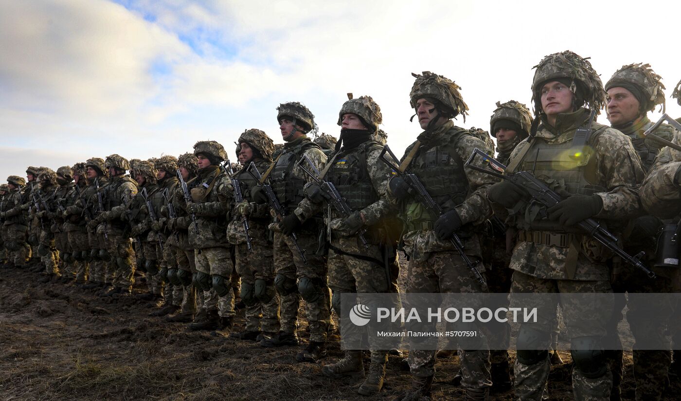 Президент Украины П. Порошенко посетил тактические учения десантно-штурмовых войск в Житомирской области