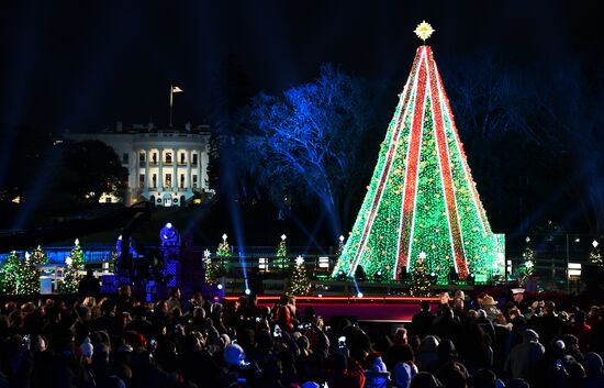 Зажжение национальной рождественской ели в Вашингтоне 