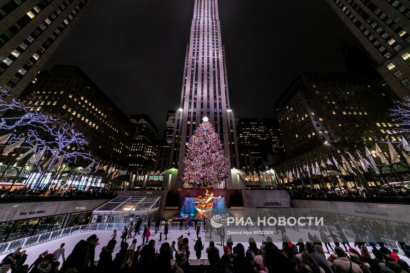 Рождественская ель в Рокфеллеровском центре в Нью-Йорке