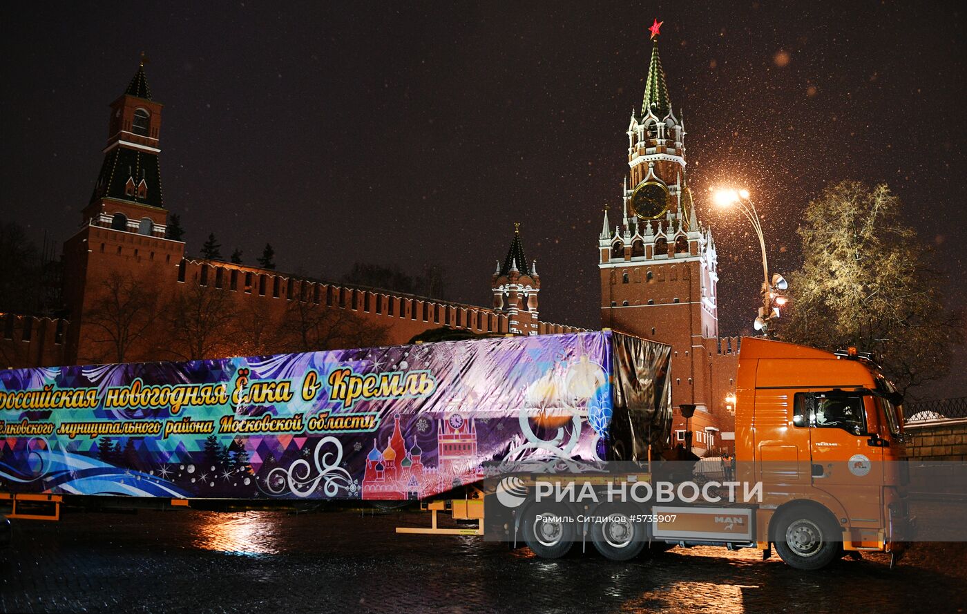 Доставка новогодней елки в Кремль