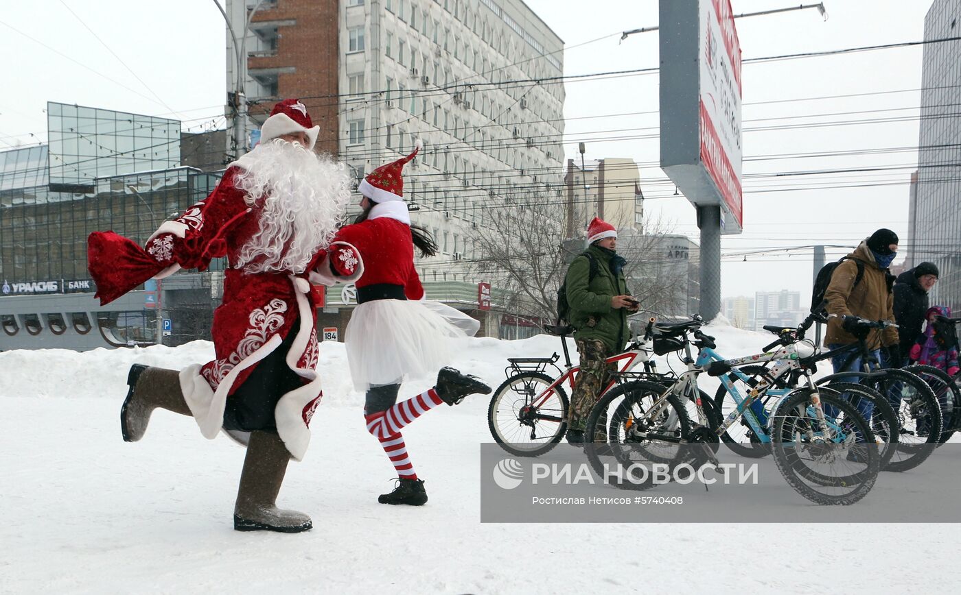 Велозаезд Дедов Морозов в Новосибирске