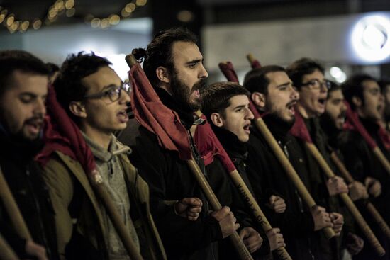 Акция в Афинах против визита Ангелы Меркель