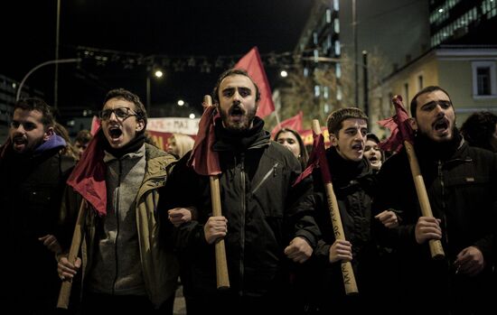 Акция в Афинах против визита Ангелы Меркель