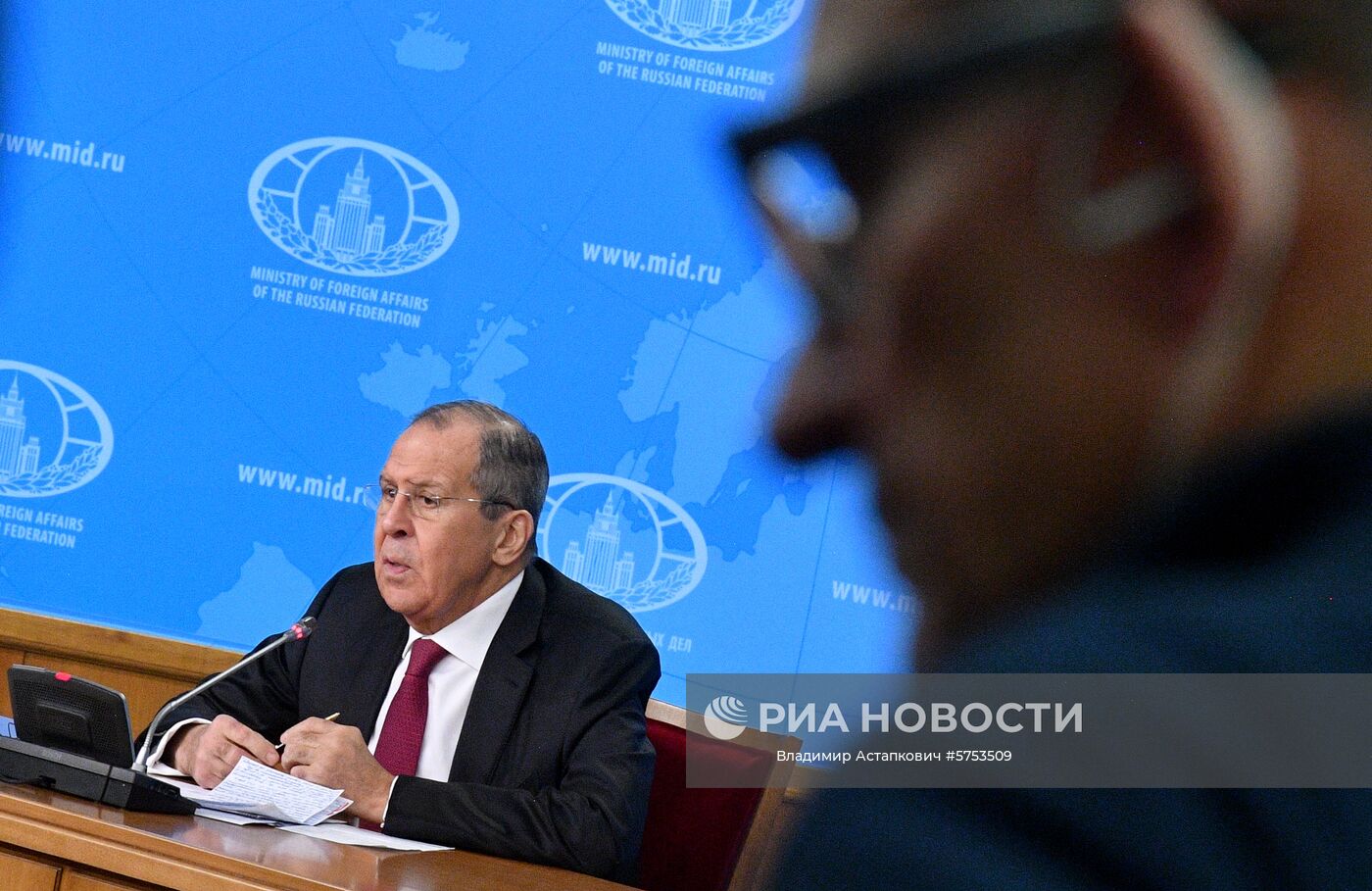 Министр иностранных дел РФ Сергей Лавров на пресс-конференции в Москве. Место: Россия, Москва. Автор: Владимир Астапкович/РИА Новости. Пресс-конференция главы МИД РФ С. Лаврова